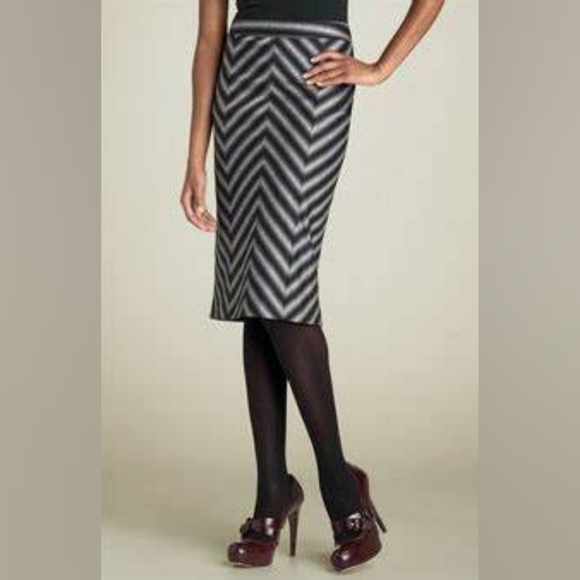 L.A.M.B. Black Stripe Pieced Chevron Skirt (flaws) - Picture 1 of 16